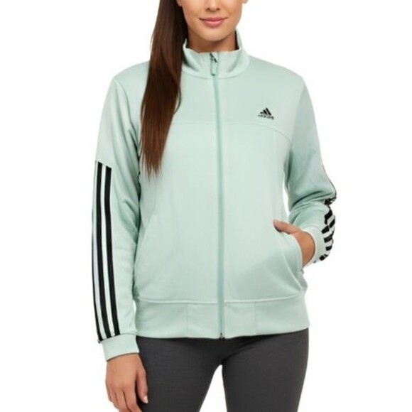 Adidas Track Jacket Womens Large Mint Sea Green 3 Stripes Long Sleeve Full Zip - Picture 7 of 7